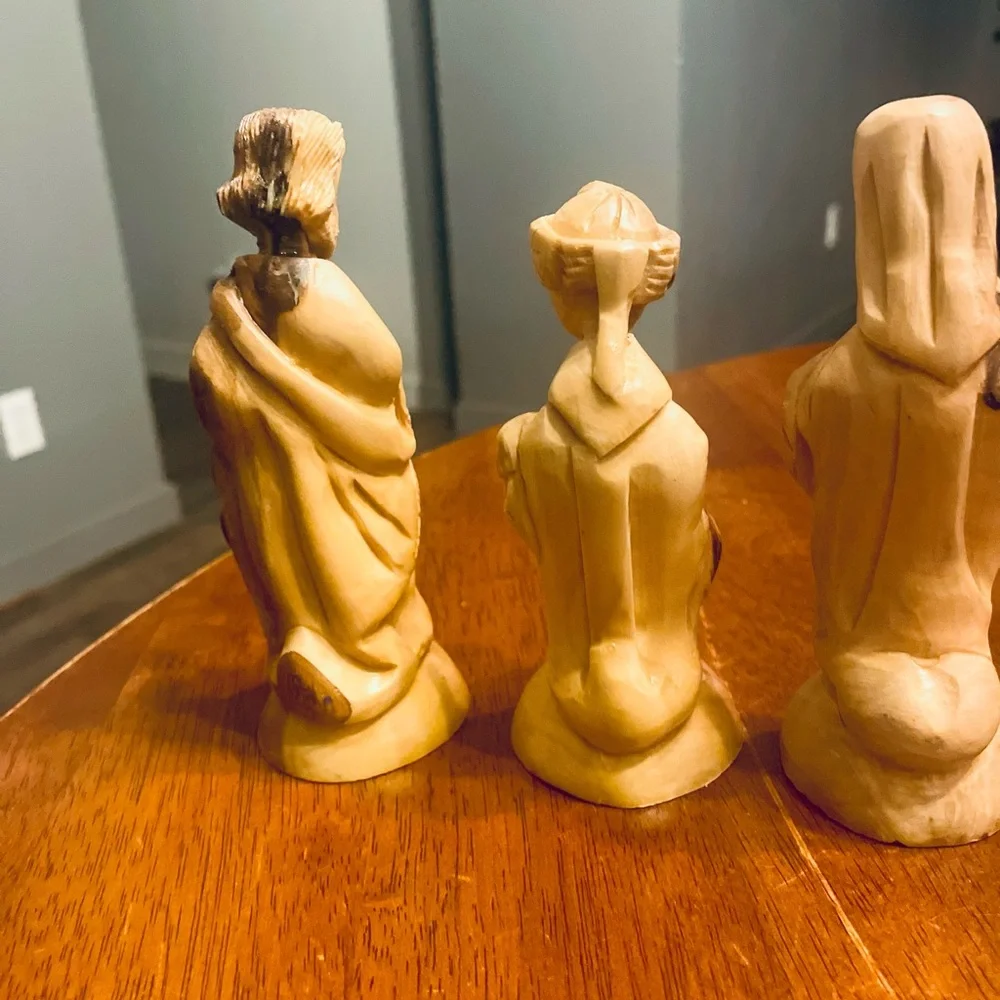 3 Vintage Hand Carved Olive Wood Statues - Picture 2 of 6